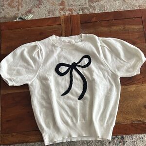 Jessica Simpson Ivory Puff Sleeve Sweater with Black Bow